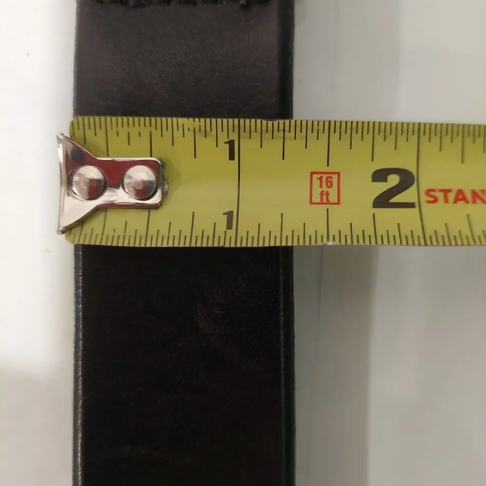 Vintage Structure Italian Leather Belt Black Solid Brass Buckle Made in USA 32